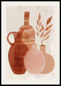 Plakat med et akvarellmaleri av vaser i jordfarger-2