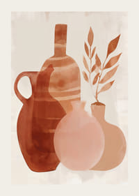 Plakat med et akvarellmaleri av vaser i jordfarger-3
