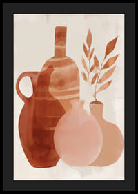 Plakat med et akvarellmaleri av vaser i jordfarger-4