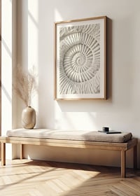 Poster featuring a detailed stone sculpture that mimics a nautilus shell fossil-8