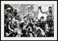 Franska fotbollslaget firar segern i fotbolls-VM i Moskva år 2018-2
