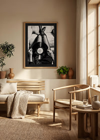 Poster with a vintage black and white photograph of a woman holding a vinyl record-8