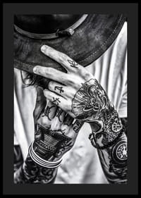 Poster from the photo art category with a black and white photograph of a man with tattooed hands-0