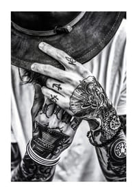 Poster from the photo art category with a black and white photograph of a man with tattooed hands-3