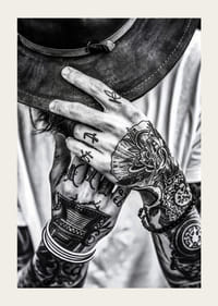 Poster from the photo art category with a black and white photograph of a man with tattooed hands-5