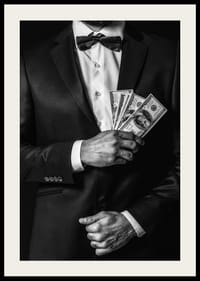 Poster with a photograph of a man in a suit holding banknotes-4
