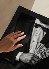 Poster con la fotografia di un uomo in abito che tiene in mano delle banconote-9