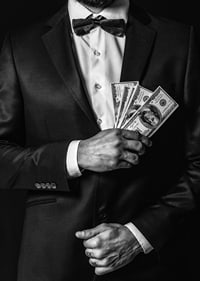 Poster with a photograph of a man in a suit holding banknotes-7