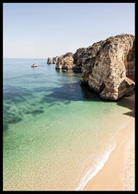 Poster with an image of a deserted beach and a crystal clear sea by a cliff-6