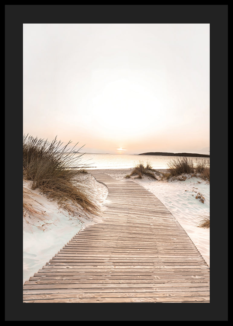 Poster with a beach road among sand dunes at sunset-12