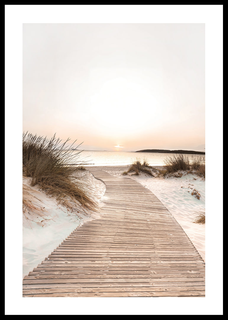 Poster with a beach road among sand dunes at sunset-12