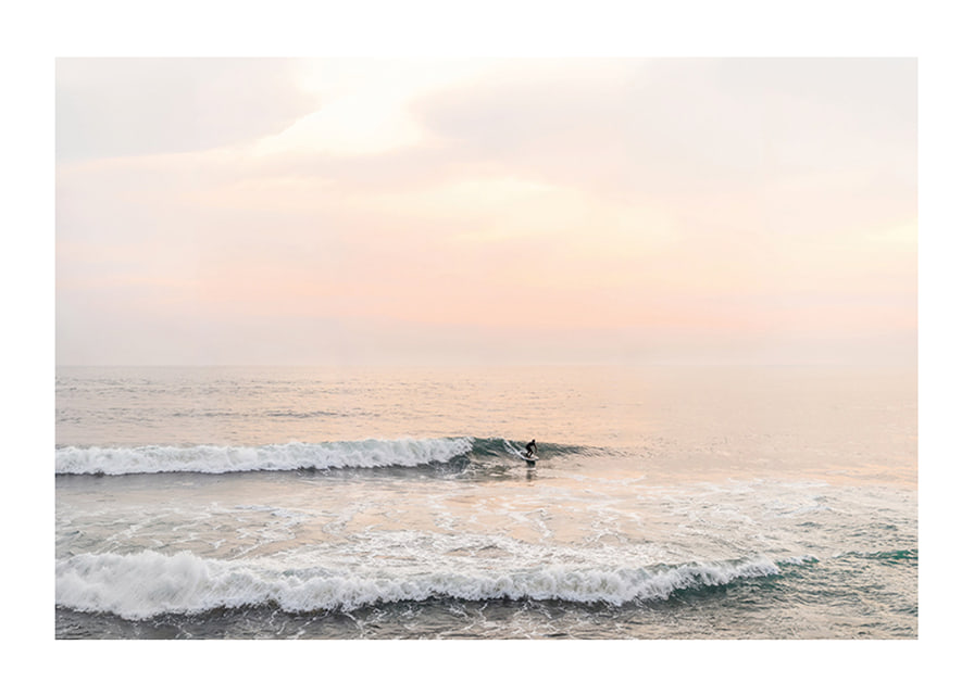 Poster with a photograph of a lone surfer at sea among the waves-12