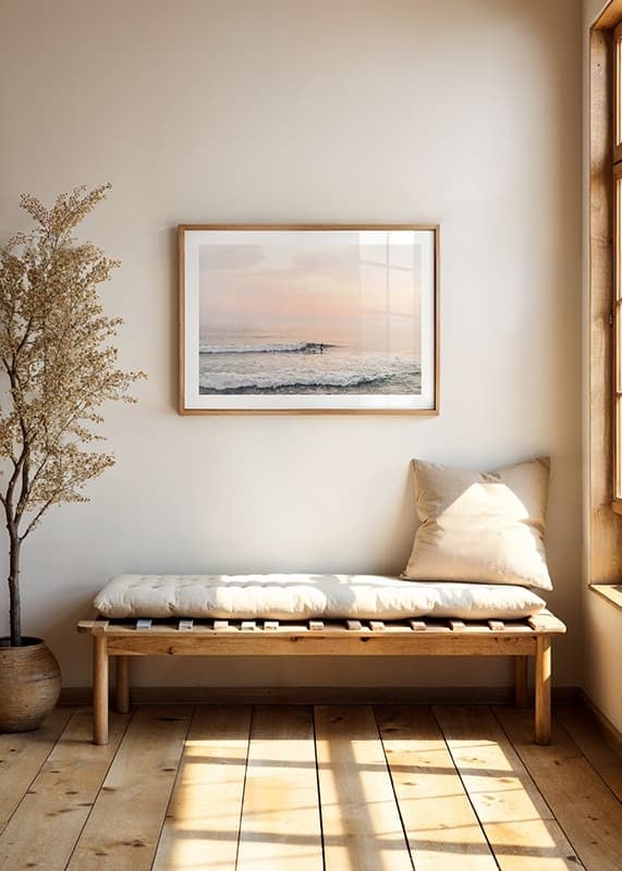 Poster with a photograph of a lone surfer at sea among the waves-12