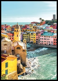 Poster med ett färgstarkt fotografi på Vernazza vid kusten-6