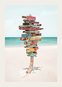 Poster med en skylt på en strand för surfare-3