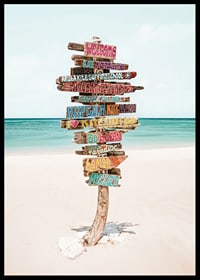 Poster med en skylt på en strand för surfare-6