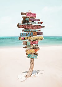 Poster med en skylt på en strand för surfare-7