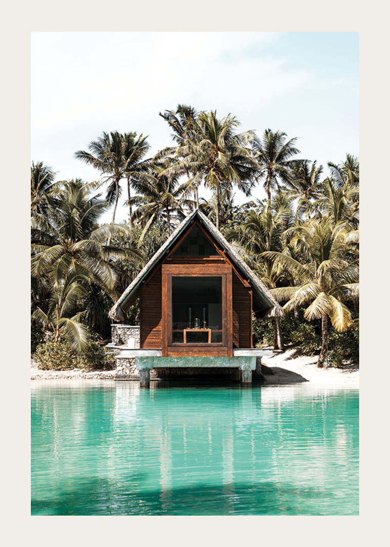 Plakat med en bungalow i vandkanten-12