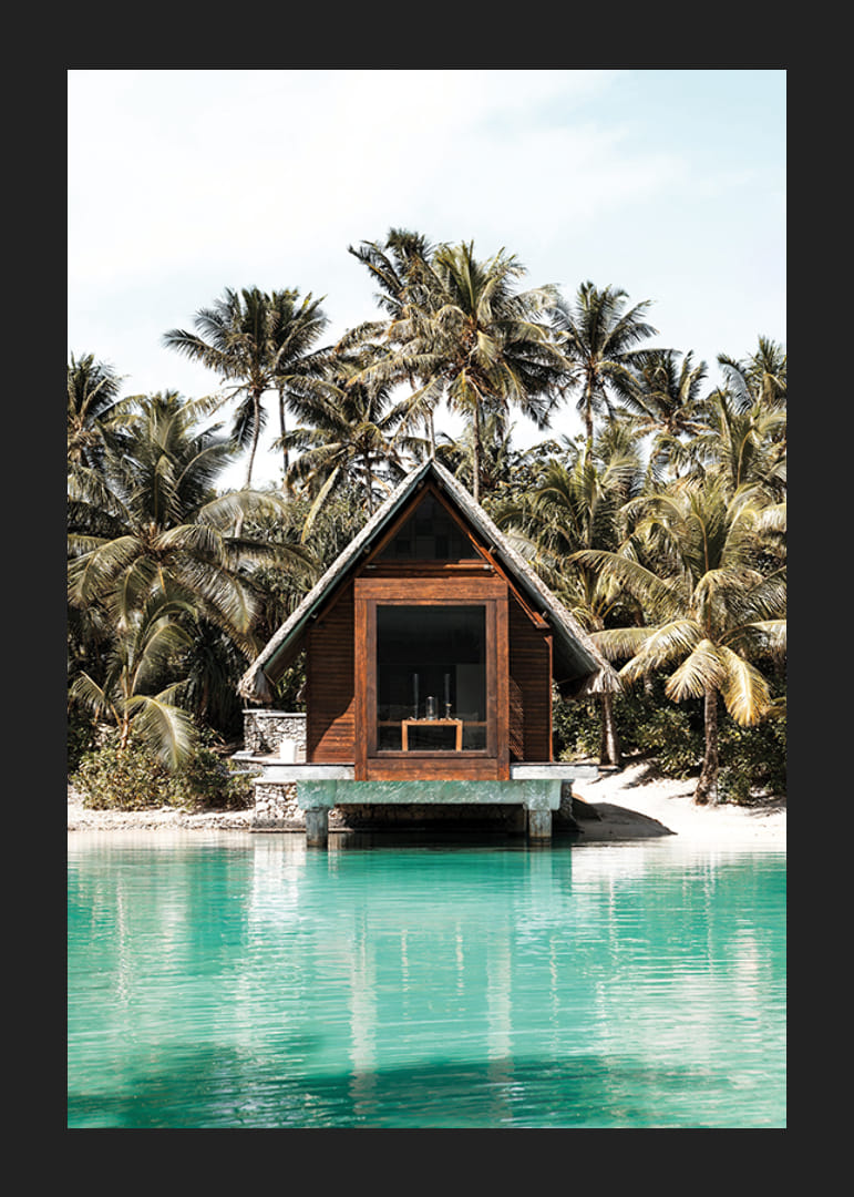 Plakat med en bungalow i vandkanten-12