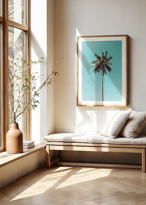 Plakat med en enslig palme mot en klar blå himmel-12