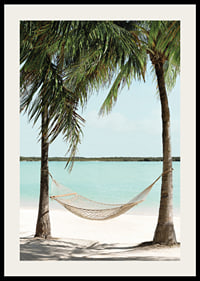 Poster with a photograph of a hammock between two palm trees on a beautiful beach-2