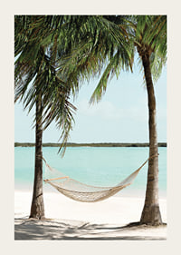 Poster with a photograph of a hammock between two palm trees on a beautiful beach-3