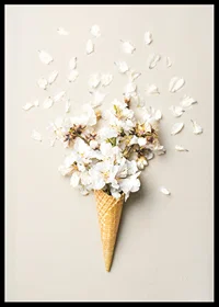 Poster with a photograph of white flower petals in an ice cream cone-6