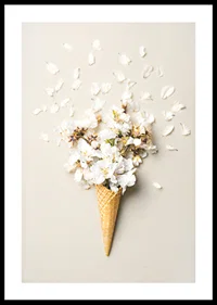 Poster with a photograph of white flower petals in an ice cream cone-0
