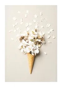 Poster with a photograph of white flower petals in an ice cream cone-1