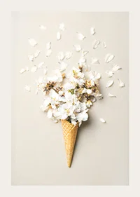 Poster with a photograph of white flower petals in an ice cream cone-3