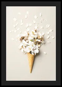 Poster with a photograph of white flower petals in an ice cream cone-4