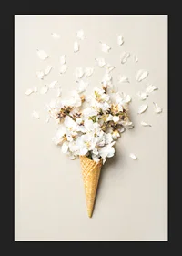 Poster with a photograph of white flower petals in an ice cream cone-5