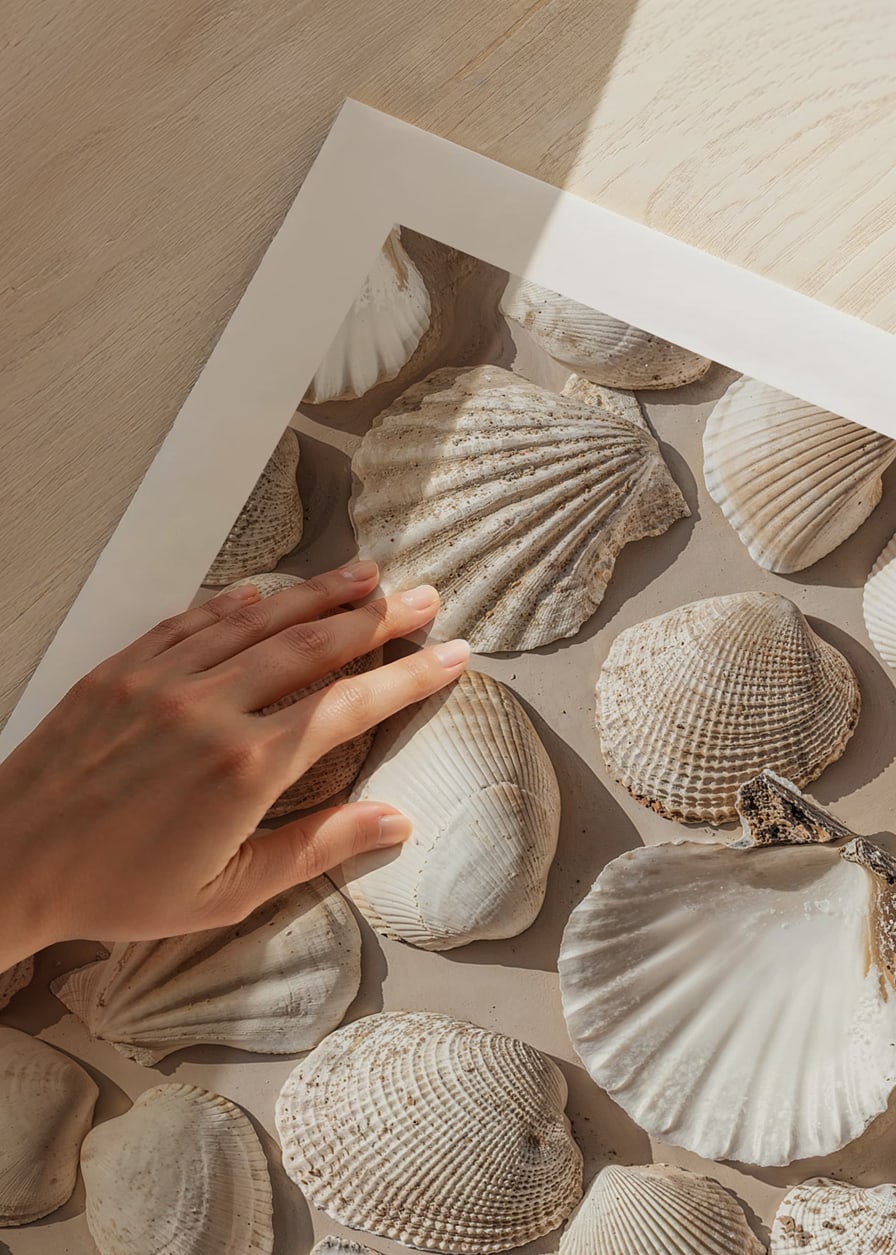Poster with a photograph on a beautiful collage with beautiful white shell islands-12