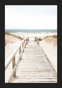 Poster with a photograph on a wooden plank among sand dunes with the sea in the background-5