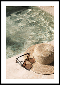 Poster with a photograph with a summer feel on a hat by a pool-0