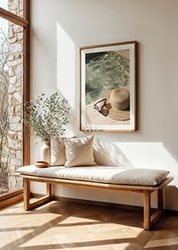 Poster with a photograph with a summer feel on a hat by a pool-8
