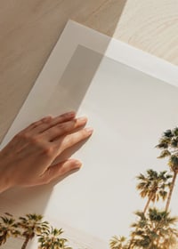 Poster with a photograph of palm trees and sea bathed in a golden light.-9