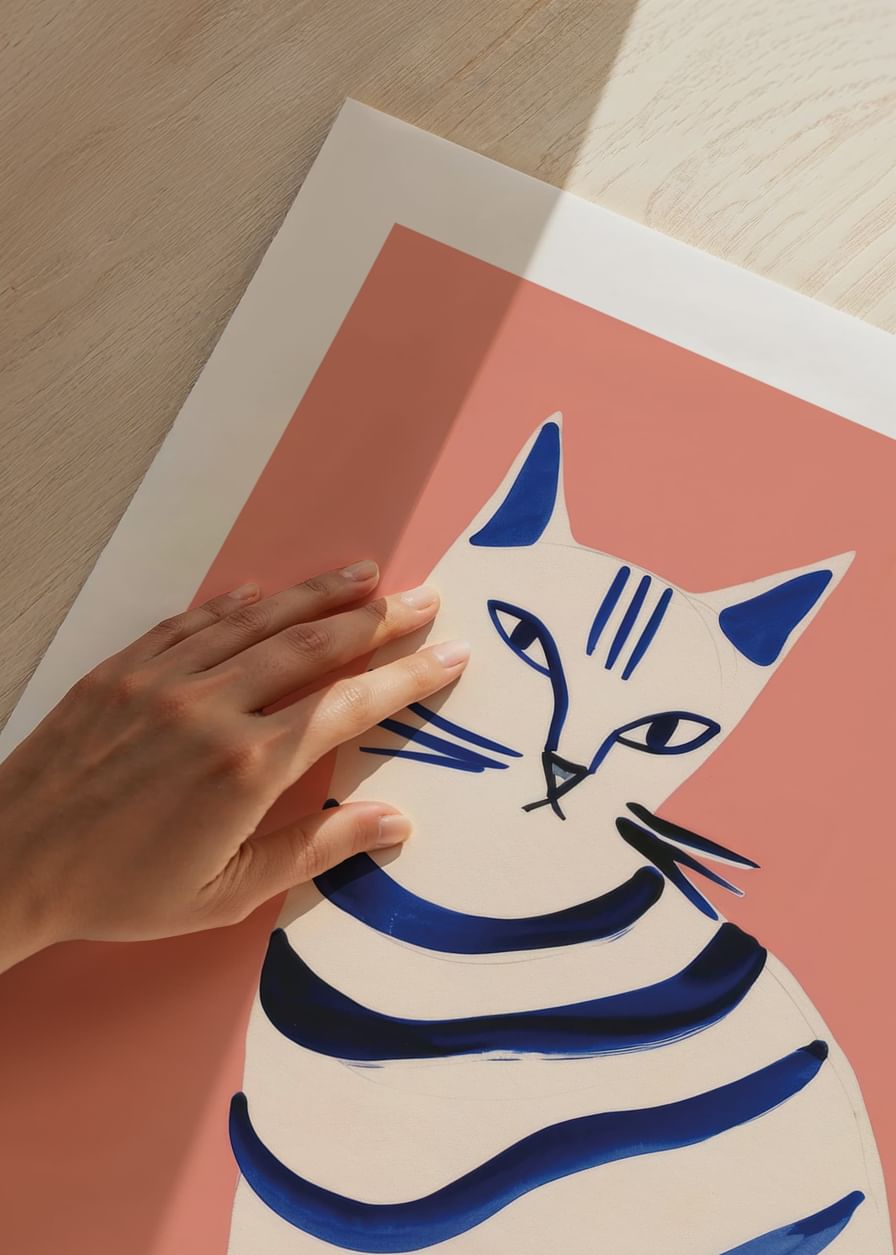 Plakat med et kunstmaleri av en abstrakt katt-12