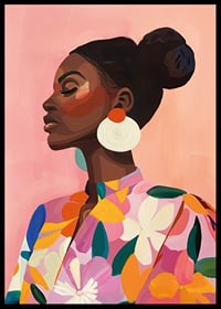 Poster with a colorful painting of a woman in floral clothes-6