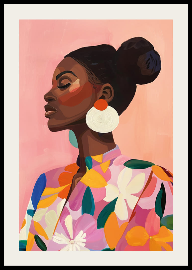 Affiche avec une peinture colorée d’une femme en vêtements fleuris-12