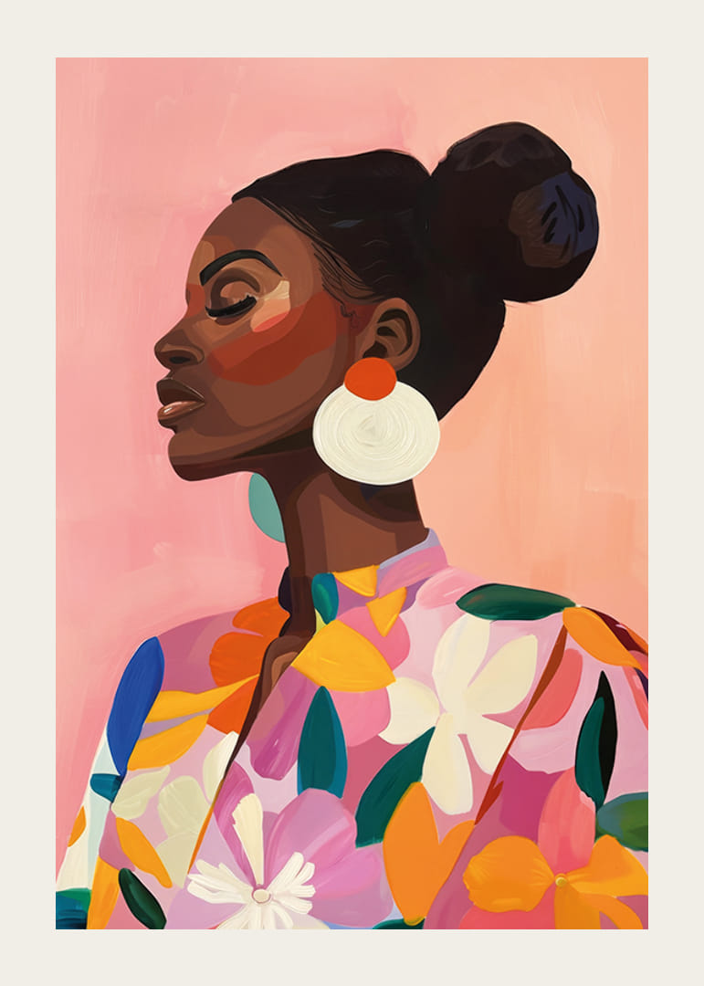 Affiche avec une peinture colorée d’une femme en vêtements fleuris-12