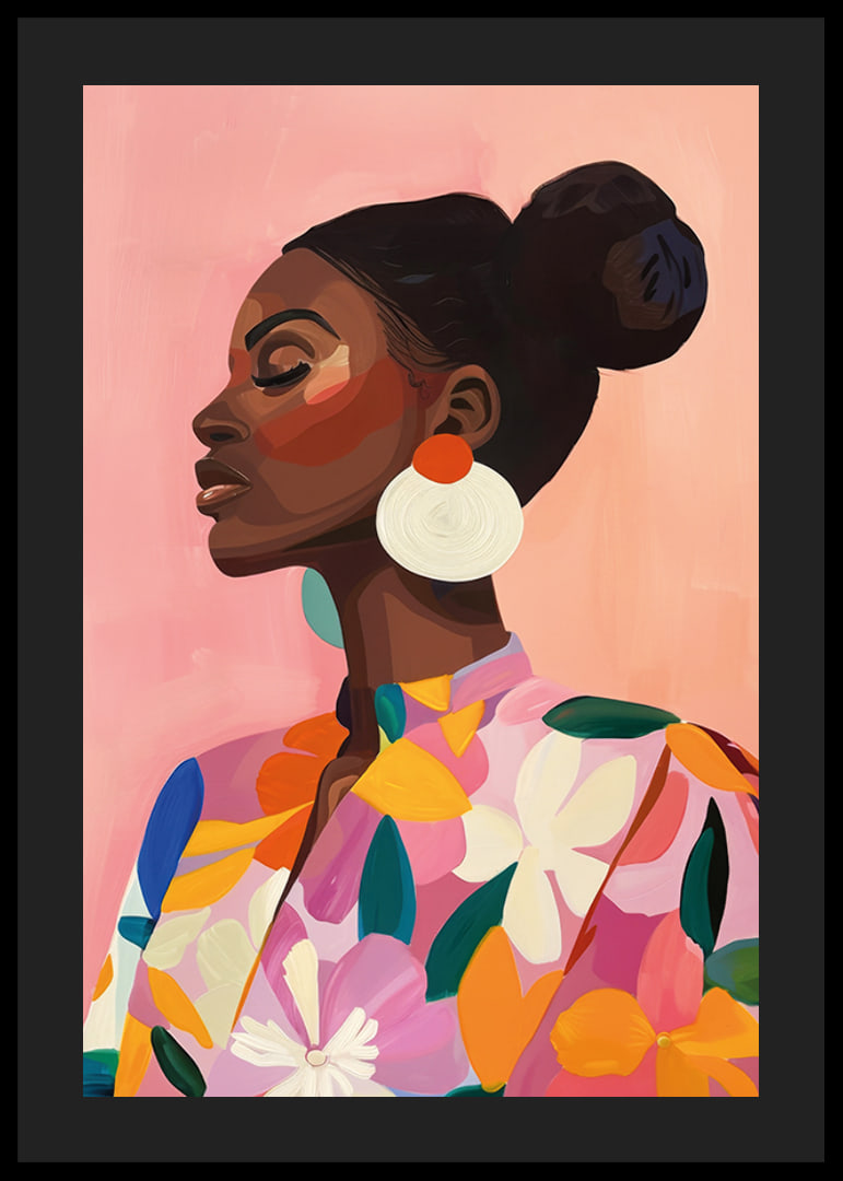Poster with a colorful painting of a woman in floral clothes-12