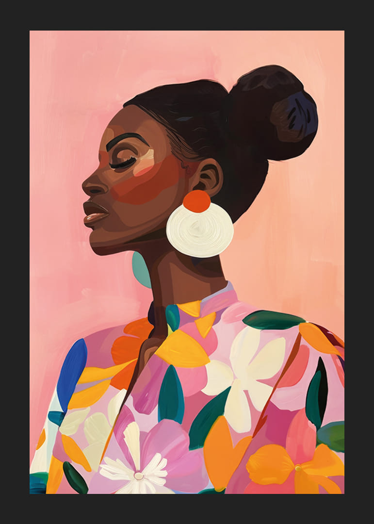 Affiche avec une peinture colorée d’une femme en vêtements fleuris-12