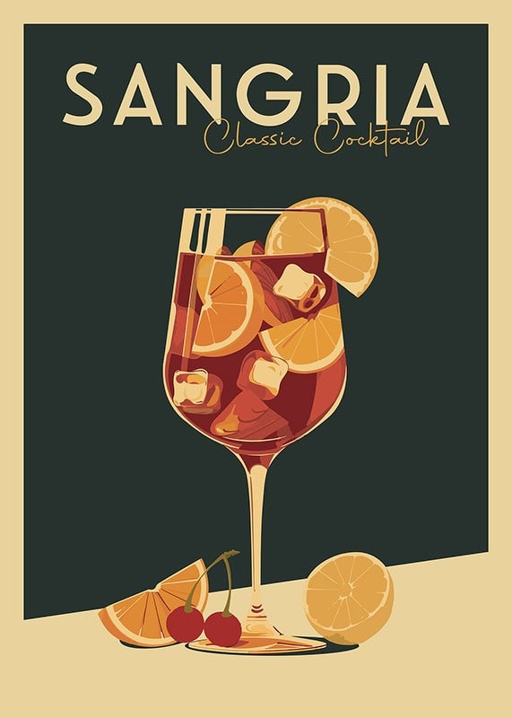 Poster con l'illustrazione di un classico cocktail Sangria-12