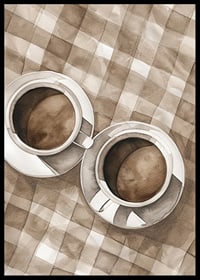 Poster with a watercolor painting of two coffee cups on a checkered canvas-6
