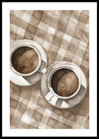 Poster with a watercolor painting of two coffee cups on a checkered canvas-0
