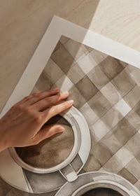 Poster with a watercolor painting of two coffee cups on a checkered canvas-9