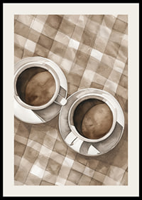 Poster with a watercolor painting of two coffee cups on a checkered canvas-2