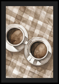 Poster with a watercolor painting of two coffee cups on a checkered canvas-4