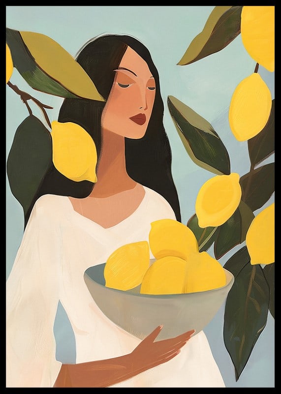 Poster with a painting of a woman with yellow lemons-12